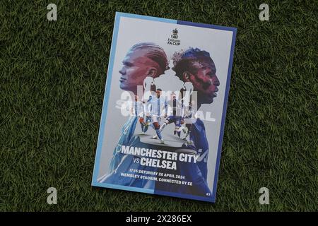 The match day programme ahead of the Emirates FA Cup Semi-Final match Manchester City vs Chelsea at Wembley Stadium, London, United Kingdom, 20th April 2024  (Photo by Gareth Evans/News Images) Stock Photo