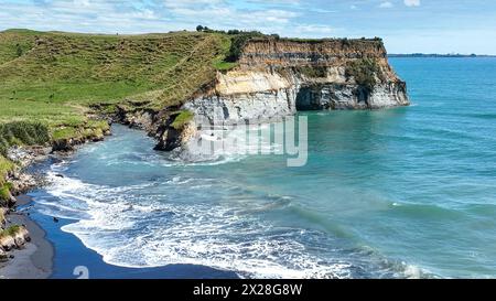 Agricultural pasture  and grazing land at the Taranaki coast Stock Photo