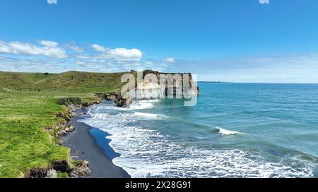 Agricultural pasture  and grazing land at the Taranaki coast Stock Photo