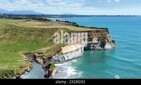 Agricultural pasture  and grazing land at the Taranaki coast Stock Photo