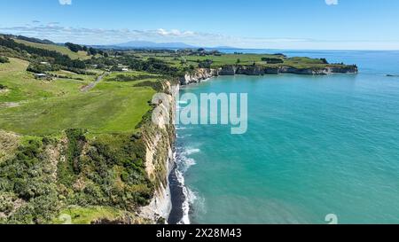 Agricultural pasture  and grazing land at the Taranaki coast Stock Photo