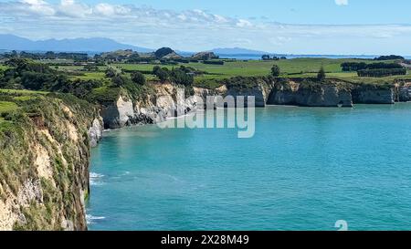 Agricultural pasture  and grazing land at the Taranaki coast Stock Photo