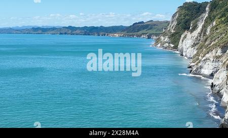 Agricultural pasture  and grazing land at the Taranaki coast Stock Photo