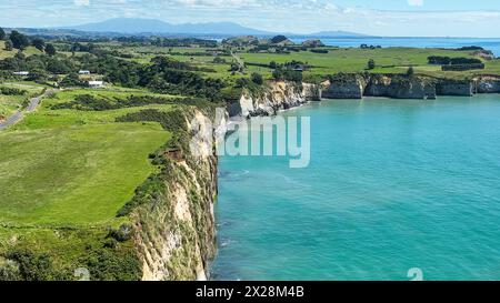 Agricultural pasture  and grazing land at the Taranaki coast Stock Photo