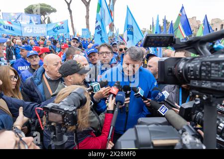 Rome, Italy. 20th Apr, 2024. Secretary of UIL Pierpaolo Bombardieri participates in the demonstration for health and safety in the workplace in Rome (Photo by Matteo Nardone/Pacific Press) Credit: Pacific Press Media Production Corp./Alamy Live News Stock Photo