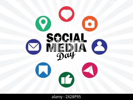 Social Media Day wallpaper with shapes and typography, banner, card, poster, template. Social Media Day, background Stock Vector