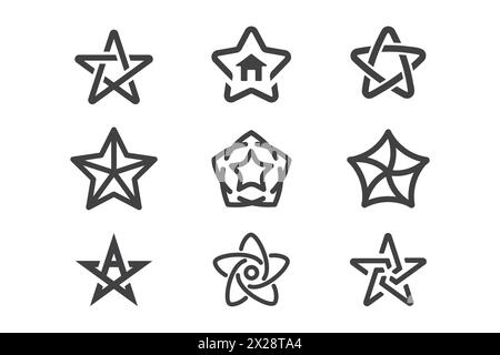 Collection of star outline icons with various shapes Stock Vector
