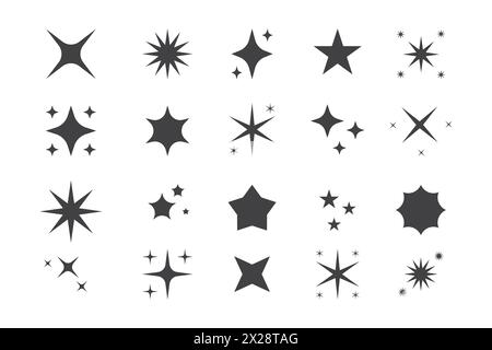 Collection of star icon silhouettes of various shapes and sizes Stock Vector