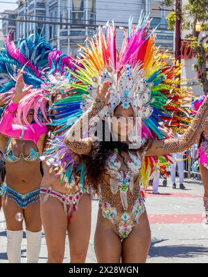 Entertainers perform at the Carnaval parade in San Francisco, California. Stock Photo