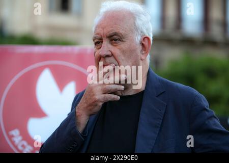 Palermo, Italy. 20th Apr, 2024. Michele Santoro, leader of Pace Terra DignitÃ, in Palermo for European elections. (Credit Image: © Antonio Melita/Pacific Press via ZUMA Press Wire) EDITORIAL USAGE ONLY! Not for Commercial USAGE! Stock Photo