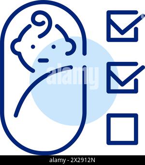 Baby and checklist. Children health checkup. Growth and development. Infant safety. Pixel perfect, editable stroke Stock Vector
