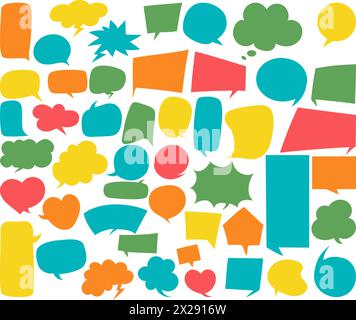 Speech bubbles collection. Cloud for text, empty geometric shapes, chatting box, message box. Isolated vector colored blank geometric drawings doodles Stock Vector