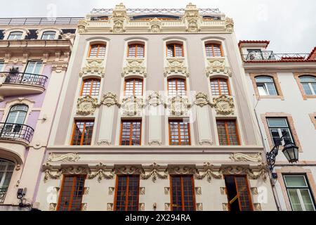 Historical  art nouveau facade by  Rua Augusta, Lisbon, Portugal. Stock Photo