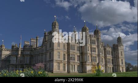Burghley House is a grand 16-century English country house near Stamford, Lincolnshire. Stock Photo