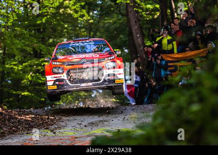 Zagreb, Croatie. 21st Apr, 2024. 20 ROSSEL Yohan, DUNAND Arnaud, Citroen C3 Rally2, action during the Croatia Rally 2024, 4th round of the 2024 WRC World Rally Car Championship, from April 18 to 21, 2024 at Zagreb, Croatia - Photo Nikos Katikis/DPPI Credit: DPPI Media/Alamy Live News Stock Photo