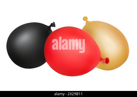 3 Balloons black red gold party decoration isolated on white background Stock Photo