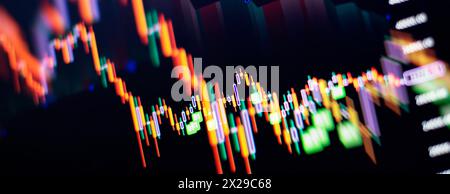 Business statistics and Analytics value . Abstract glowing forex chart interface background. Investment, trade, stock, finance and analysis concept. Stock Photo