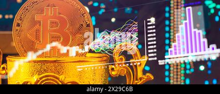 Bitcoin Stock Growth. Chart shows a strong increase Stock Photo