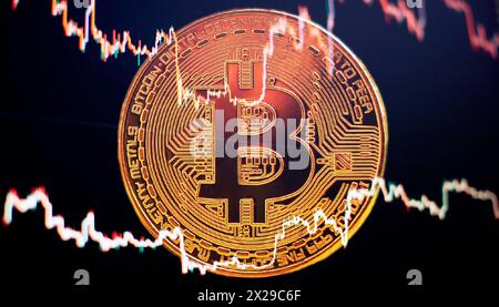 Bitcoin Stock Growth. Chart shows a strong increase Stock Photo