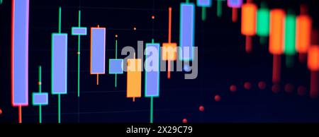 Business or Trading crypto currency technical price with indicator on chart screen trend Stock Photo