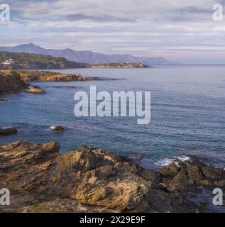 Beautifull Seascape in Costa Brava at dusk, Llanca, Catalonia Stock Photo