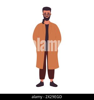 Muslim young man with beard and glasses, hipster in trendy clothes vector illustration Stock Vector