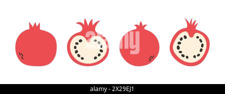 Set of abstract vector pomegranate. Simple pomegranate. Tropical fruit collection design for interior, poster, banner.  Stock Vector