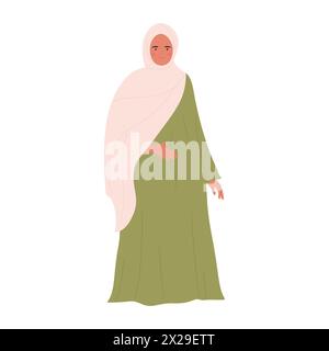 Muslim woman standing, wearing head scarf and traditional dress vector illustration Stock Vector