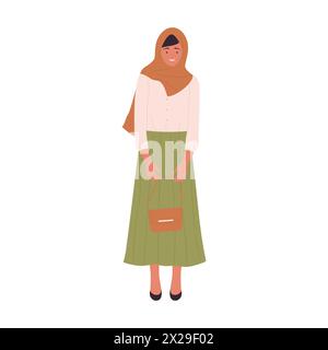 Muslim stylish lady standing, Arab girl in head scarf holding bag vector illustration Stock Vector