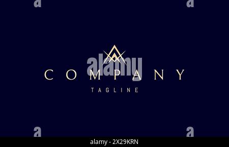 A vector golden logo with an abstract image of a mountain and an arrowhead in the form of the letter A. Stock Vector