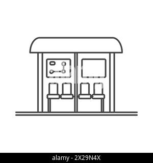 City bus stop on sidewalk for parking of transit public transport, line icon vector illustration Stock Vector