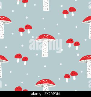 Cartoon mushrooms with eyes seamless pattern. Funny vector print Stock Vector