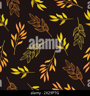 Seamless autumn pattern with orange leaves and branches Stock Vector