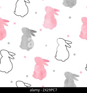 Cute bunny pattern. Seamless vector background with rabbits silhouettes Stock Vector