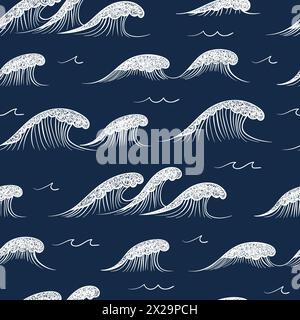 Sea waves seamless pattern. Doodle vector background Stock Vector