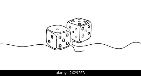 Two dices one line vector illustration. Continuous contour drawing of game dice. Stock Vector