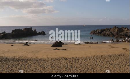 Playa Chica beach, a popular tourist beach at Puerto del carmen Lanzarote Stock Photo