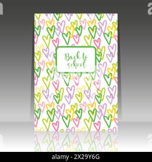 Back to school, notebook cover, heart seamless pattern Stock Vector