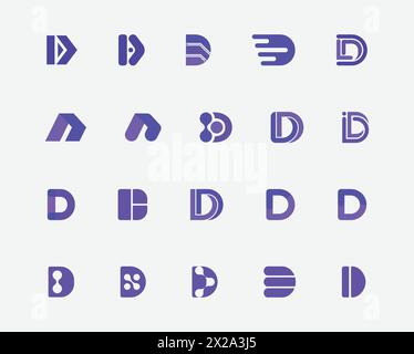 Set of Letter D shape Logo - D Technological Logo Design Set - Letter D Stock Vector