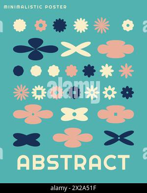 Brutalist minimalistic poster with abstract geometric shapes. Trendy Y2K retro design banner. Stock Vector