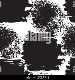Vector seamless pattern. Abstract background with brush strokes and blots. Monochrome hand drawn texture with grunge striped. Hipster graphic design. Stock Vector