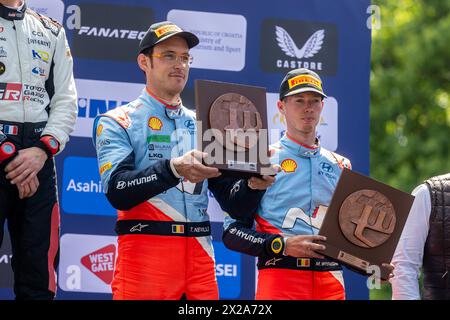KUMROVEC, CROATIA - APRIL 21: Third place went to Thierry Neuville (Belgium) and Martijn Wydaeghe (Belgium) from the Hyundai Shell Mobis World Rally Team in a Hyundai i20 N Rally1 Hybrid  during Day Four on April 21, 2024 in Kumrovec, Croatia. Photo: Igor Kralj/Pixsell Stock Photo
