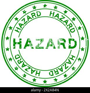 Grunge green hazard word round rubber seal stamp on white background Stock Vector