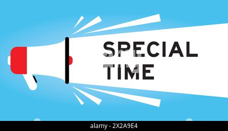 Color megaphone icon with word special time in white banner on blue background Stock Vector
