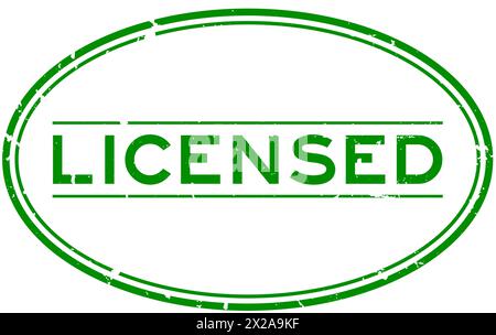 Grunge green licensed word oval rubber seal stamp on white background Stock Vector