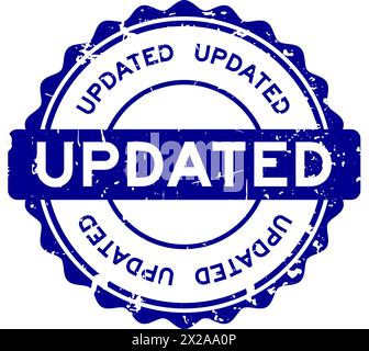 Grunge blue updated word round rubber seal stamp on white background Stock Vector