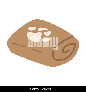 Bath item - dog or puppy towel with dog pow print. Flat design vector illustration of dog supply in brown color. Stock Vector