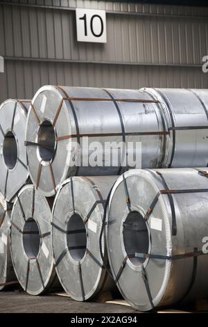 Rolls of sheet steel. Port of Bilbao, Biscay, Basque Country, Spain Stock Photo