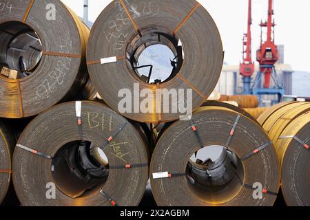 Rolls of sheet steel. Port of Bilbao, Biscay, Basque Country, Spain Stock Photo