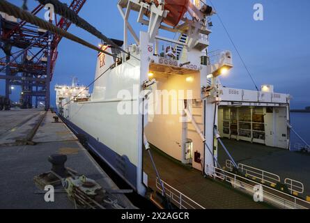 Cargo ship, Motorways of the Sea, RORO vessel with ramp. Port of Bilbao, Biscay, Basque Country, Spain Stock Photo